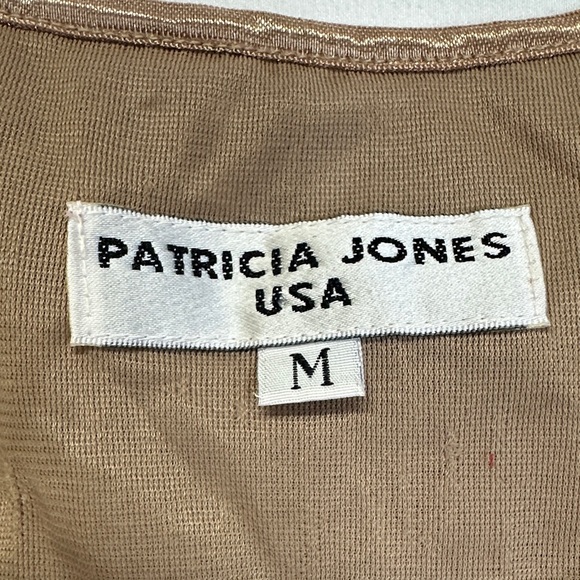 Vintage 90s Patricia Jones USA Tan Lace Overlay Snap Down Top M - Picture 2 of 5